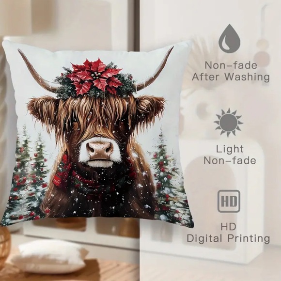 🆕 1 Christmas Highland cow holiday pillow - Picture 4 of 13